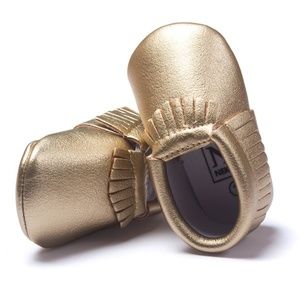 Gold Baby Moccasins - Vegan Leather Tassel Shoes